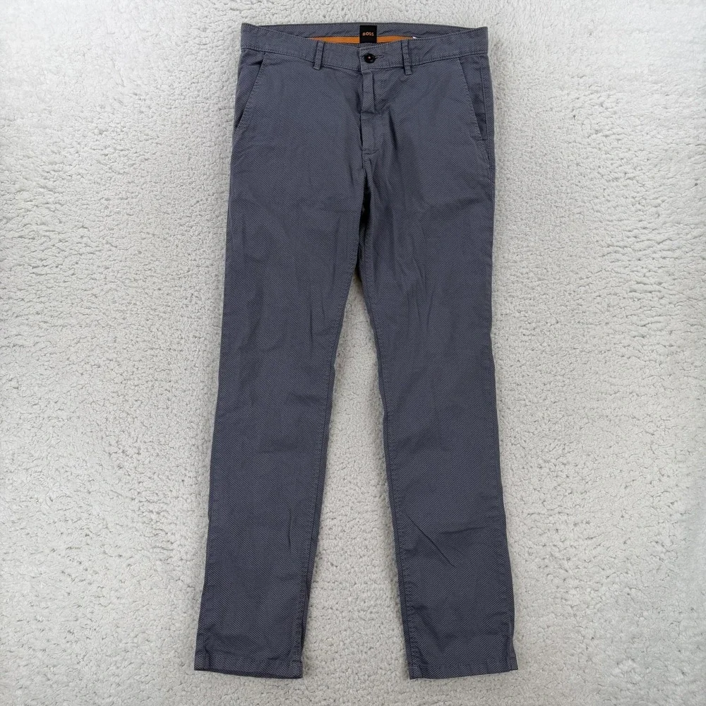 Hugo Boss Chino Pants Mens 32x32 Gray Slim Fit Herringbone Stretch Casual Office